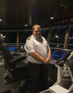 Portrait of Mate Master Richard on the Stena Britannica's bridge.